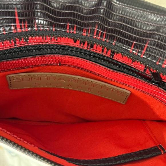 Sondra Roberts Squared Clutch Envelope Bag Red Black Edgy Whimsigoth Snakeskin - Picture 6 of 11